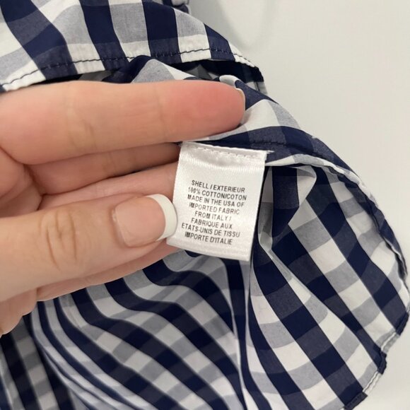 Milly Dark Blue & White Gingham Print Smocked Off the Shoulder Blouse Size Small - Picture 5 of 7